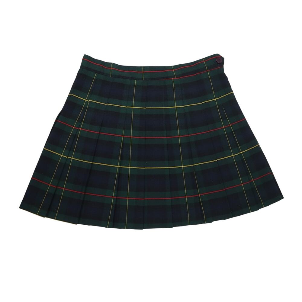 American Apparel Navy Plaid Mini Skirt with Green, Red, and Yellow Stripes